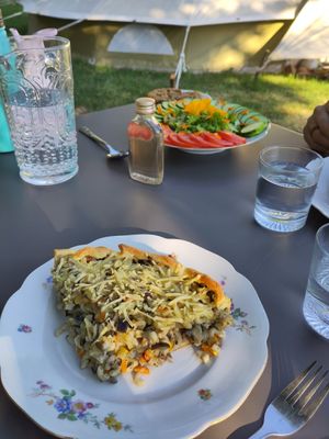 Macaroni pie at Les Jardins de Biffontaine in Biffontaine
