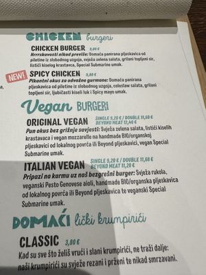 Menu  at Submarine Burger - Centar in Split