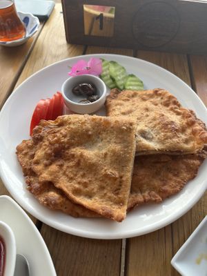 Vegan pişi/çibörek (pastry)  at Tersane Cafe in Antalya
