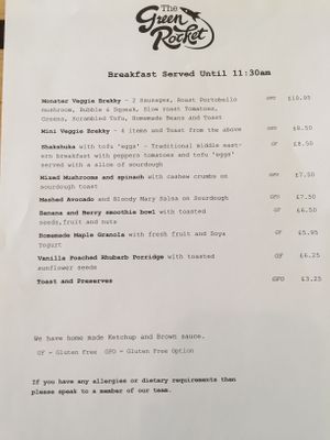 Excellent menu at The Green Rocket Cafe in Bath
