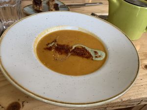 Lentil soup, minty sauce at The Green Rocket Cafe in Bath