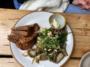 The spinach, mushroom and cashew toast dish- very tasty!  at The Green Rocket Cafe in Bath