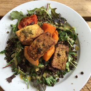 Warm squash and lentil salad with marinated tofu  at The Green Rocket Cafe in Bath
