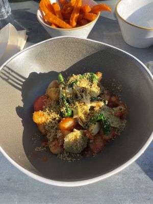 Artichoke and Spinach Gnocchi without Cashew Cream Cheese or Brazil Nut Parmesan   at The Green Rocket Cafe in Bath
