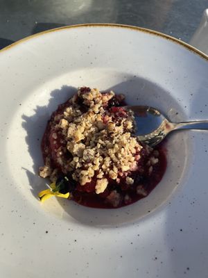 Berry and Lavender Crumble with hazelnut topping  at The Green Rocket Cafe in Bath