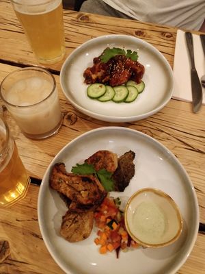 Starters - cauliflower wings and tandoori oyster mushrooms at The Green Rocket Cafe in Bath