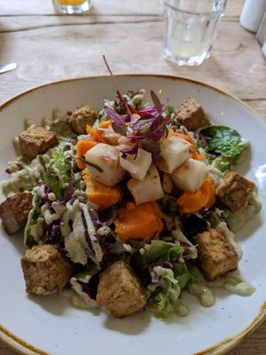 Warm root vegetable salad at The Green Rocket Cafe in Bath