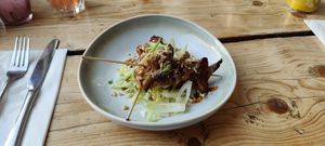 Oyster mushroom satay skewers at The Green Rocket Cafe in Bath