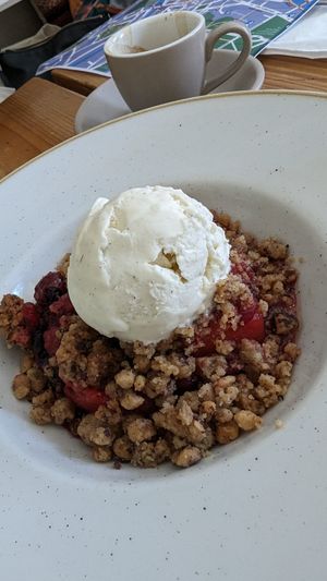 Red fruits and lavender crumble at The Green Rocket Cafe in Bath