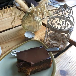 Peanut chocolate cake  at The Green Rocket Cafe in Bath