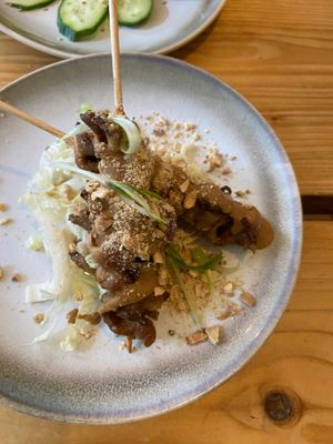 King oyster mushroom satay with peanut sauce  at The Green Rocket Cafe in Bath