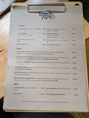 Menu winter 2024 at The Green Rocket Cafe in Bath