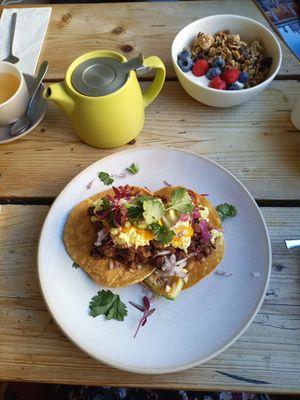 Top to bottom: maple granola and huevos rancheros at The Green Rocket Cafe in Bath