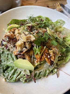 A really tasty vegan Caesar salad with tempeh   at The Green Rocket Cafe in Bath