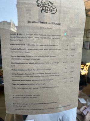 Breakfast menu. Didn’t get to try sadly    at The Green Rocket Cafe in Bath
