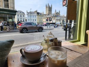 Boozy hot chocolate and white Russian with a view at The Green Rocket Cafe in Bath