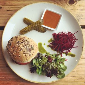 Rice burger  at The Green Rocket Cafe in Bath