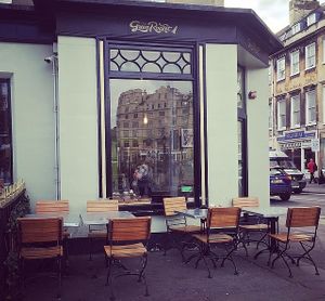 Outside seating, beautiful great big windows  at The Green Rocket Cafe in Bath