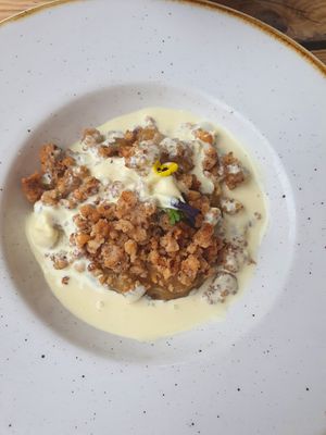Apple Lavender Crumble with Creme Anglaise at The Green Rocket Cafe in Bath