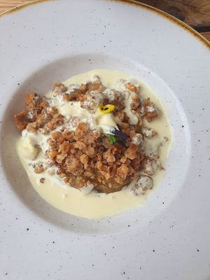 Apple Lavender Crumble with Creme Anglaise at The Green Rocket Cafe in Bath