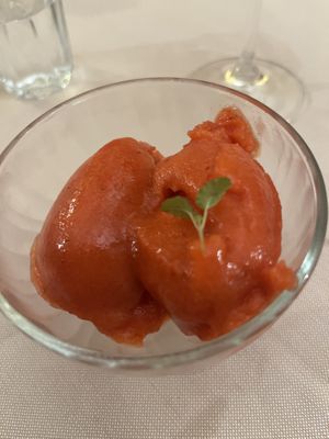 Dessert - strawberry sorbet   at Taverna dell'Arte in Naples