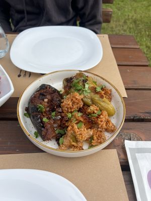 Stuffed eggplant and capsicum  at Villa Gjeçaj in Theth