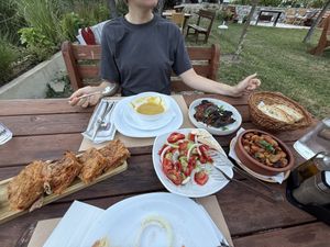 Our vegan Menu (Zaziki and Cheese Not vegan)   at Villa Gjeçaj in Theth