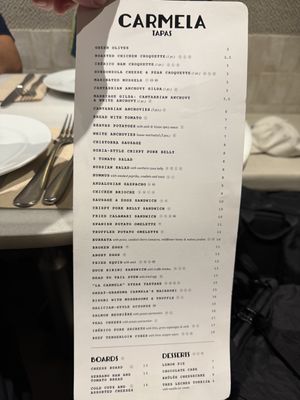 New menu .  at Carmela in Barcelona
