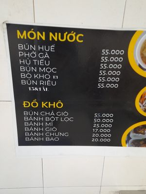 Menu at Bà Tư in Ho Chi Minh City