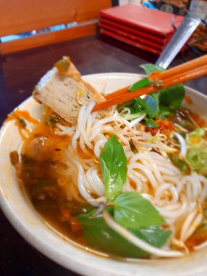 Eating at home my take away Bun Hue #Veganuary at Bà Tư in Ho Chi Minh City