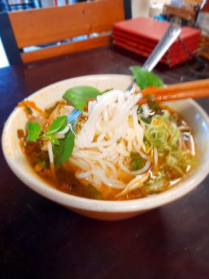 Eating at home my take away Bun Hue #Veganuary at Bà Tư in Ho Chi Minh City