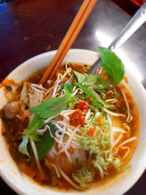 Eating at home my take away Bun Hue #Veganuary at Bà Tư in Ho Chi Minh City