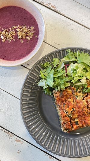 Cold berry soup, lasagne  at Babszi  in Budapest