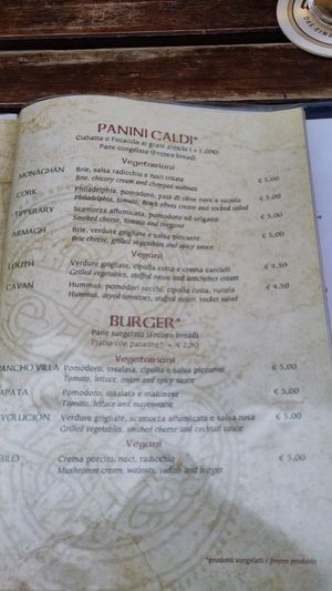 Vegan and vegetarian options at Dubh Linn in Parma