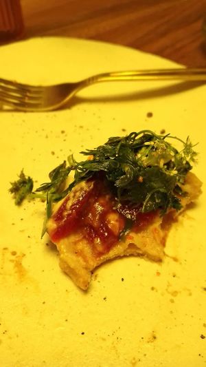 Hummus, ate de tejocote, mousse de habanero, salsa de tamarindo, cilantro criollo at El Mundo Restaurante in Mexico City