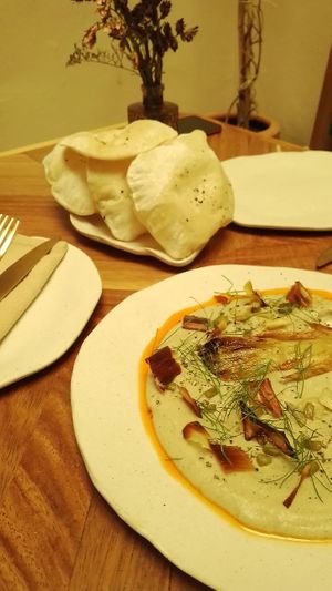 Baba Ghanoush con Hinojo estofado at El Mundo Restaurante in Mexico City