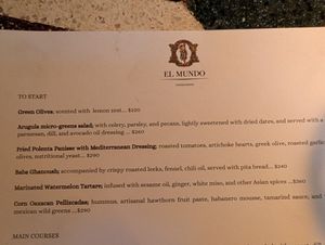 Jan 2026 menu at El Mundo Restaurante in Mexico City