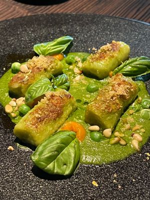 Gnocchi Green Peas Pesto 
sweet basil. green peas. Japanese pumpkin. lemon. spinach. Pine nut. garlic.
 at KUKI Vegan in Kuala Lumpur