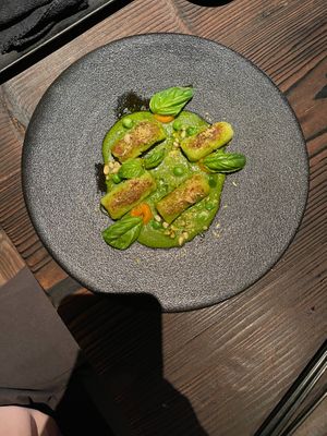 Gnocchi Green Peas Pesto 
sweet basil. green peas. Japanese pumpkin. lemon. spinach. Pine nut. garlic.
 at KUKI Vegan in Kuala Lumpur