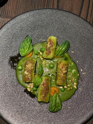 Gnocchi Green Peas Pesto 
sweet basil. green peas. Japanese pumpkin. lemon. spinach. Pine nut. garlic.
 at KUKI Vegan in Kuala Lumpur
