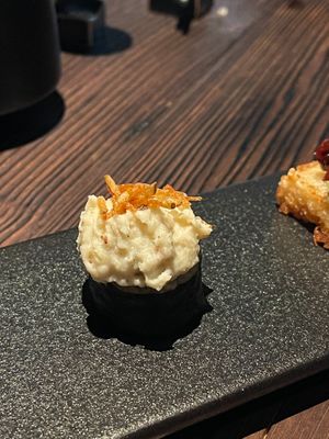 🥔Potato Salad
russet potato . cucumber. caper . crispy potato. mustard. purple onion. manju baguette
 at KUKI Vegan in Kuala Lumpur