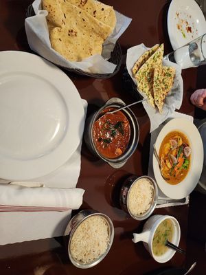 Ignore the shrimp that wasn't mine but the soup is a corn soup and vegan at Saffron Indian Cuisine in Cary