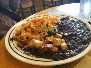 black bean rice and tofu at GoodLife Cafe and Bakery in Mendocino