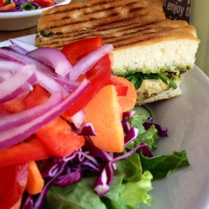 panini and salad at GoodLife Cafe and Bakery in Mendocino
