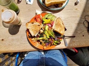 Tofu Scramble with Fresh Sautéed Veggies at GoodLife Cafe and Bakery in Mendocino