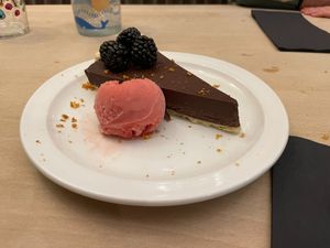 Vegan chocolate tart and sorbet at The Faulkner in Chester