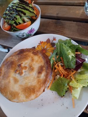 Vegan pie with vegan salad at Skippy's in Sint-niklaas