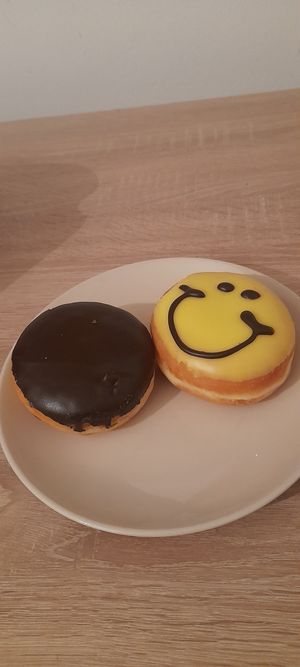 Two vegan donuts from a 6 donut TooGoodToGo Surprise bag (4,80€) at Dunkin' - Hauptbahnhof in Frankfurt