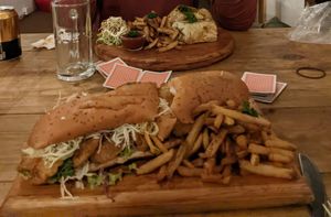 Vegan mushroom sub (partners wrap in the background - not vegan but they do a vegan option) at Cafe Noshers in Nuwara Eliya
