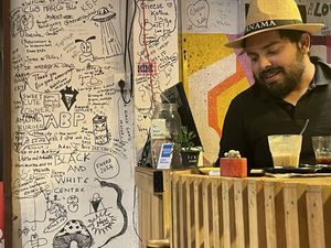 Friendly owner  at Cafe Noshers in Nuwara Eliya